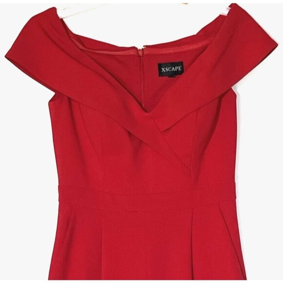 Xscape Red Crepe Off The Shoulders Sweetheart Stretch Party Jumpsuit - Picture 5 of 8
